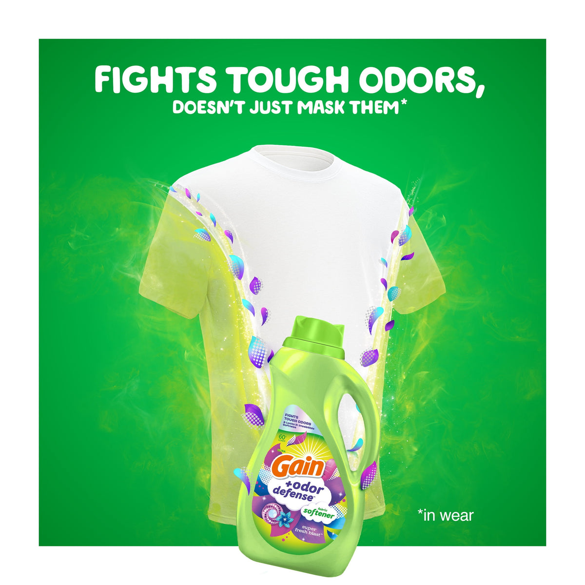 Gain Odor Defense Liquid Fabric Softener Super Fresh Blast 100 fl oz 136 Loads