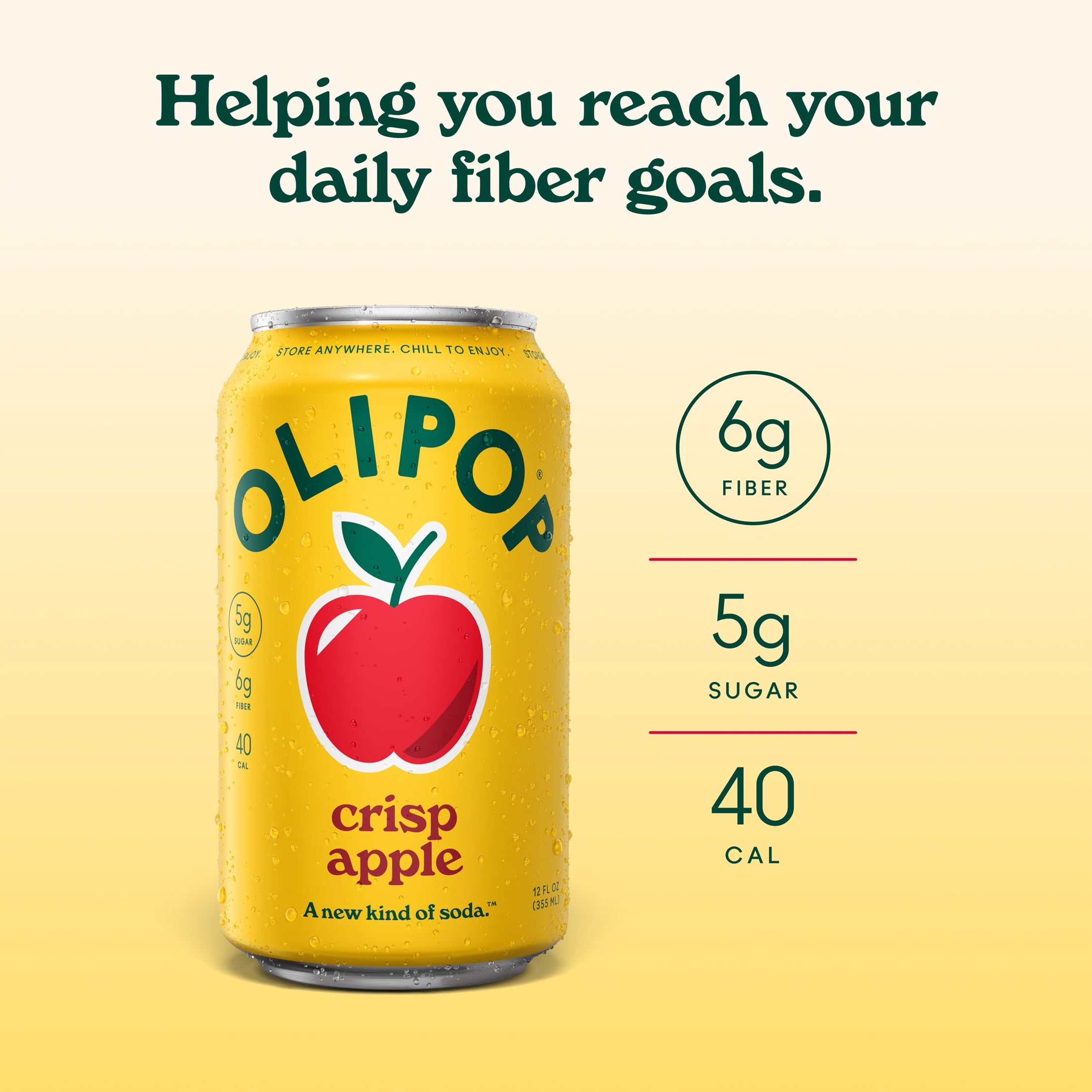 OLIPOP 6g Fiber Prebiotic Soda Crisp Apple 12 Fl Oz 4 Pack