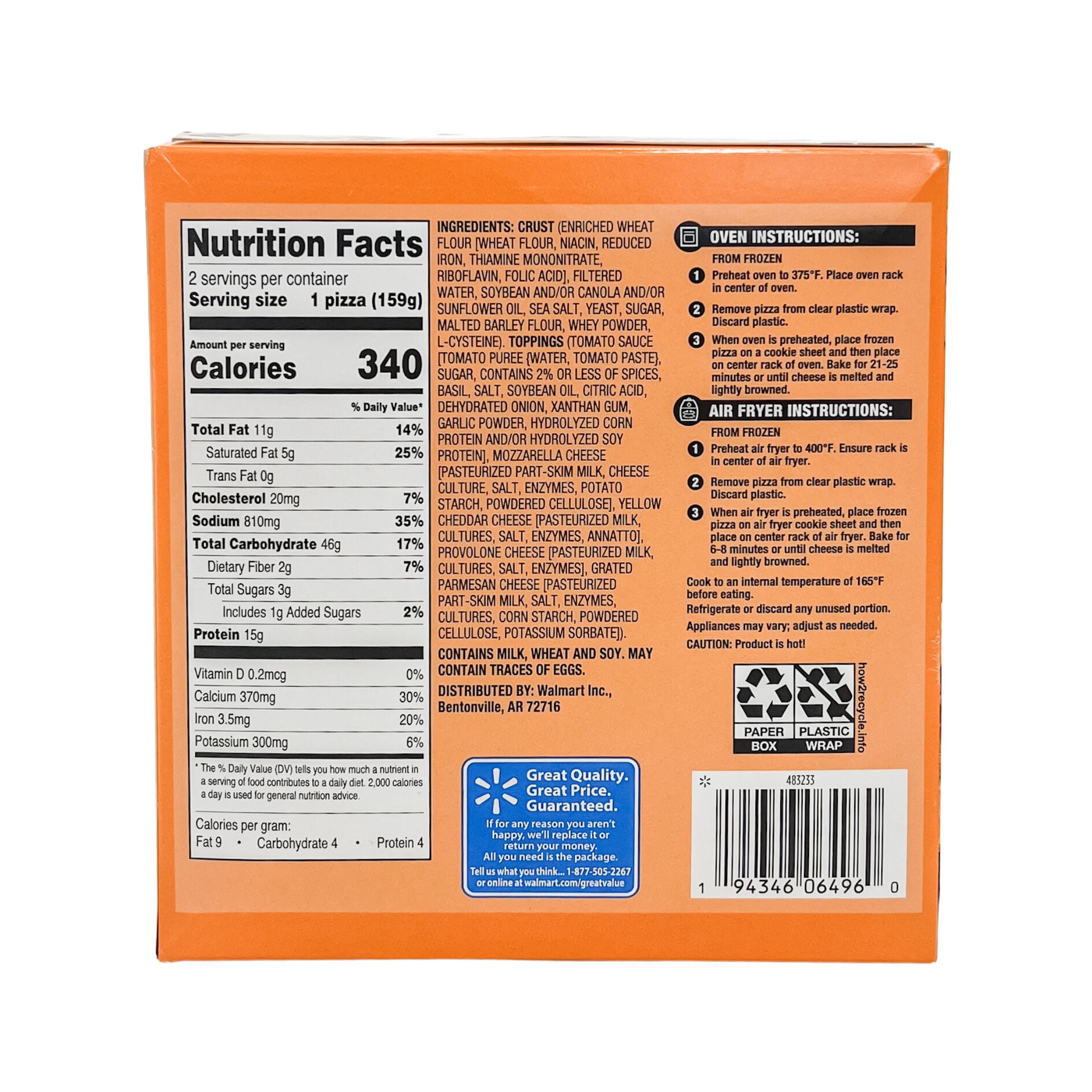 Great Value Deep Dish Four Cheese Frozen Pizza 11.2 Oz 2 Count