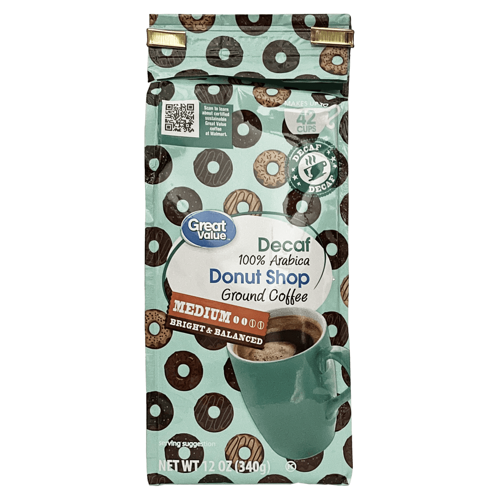 Great Value Donut Shop Naturally Decaffeinated Light Roast Ground Coffee 12 oz Bag