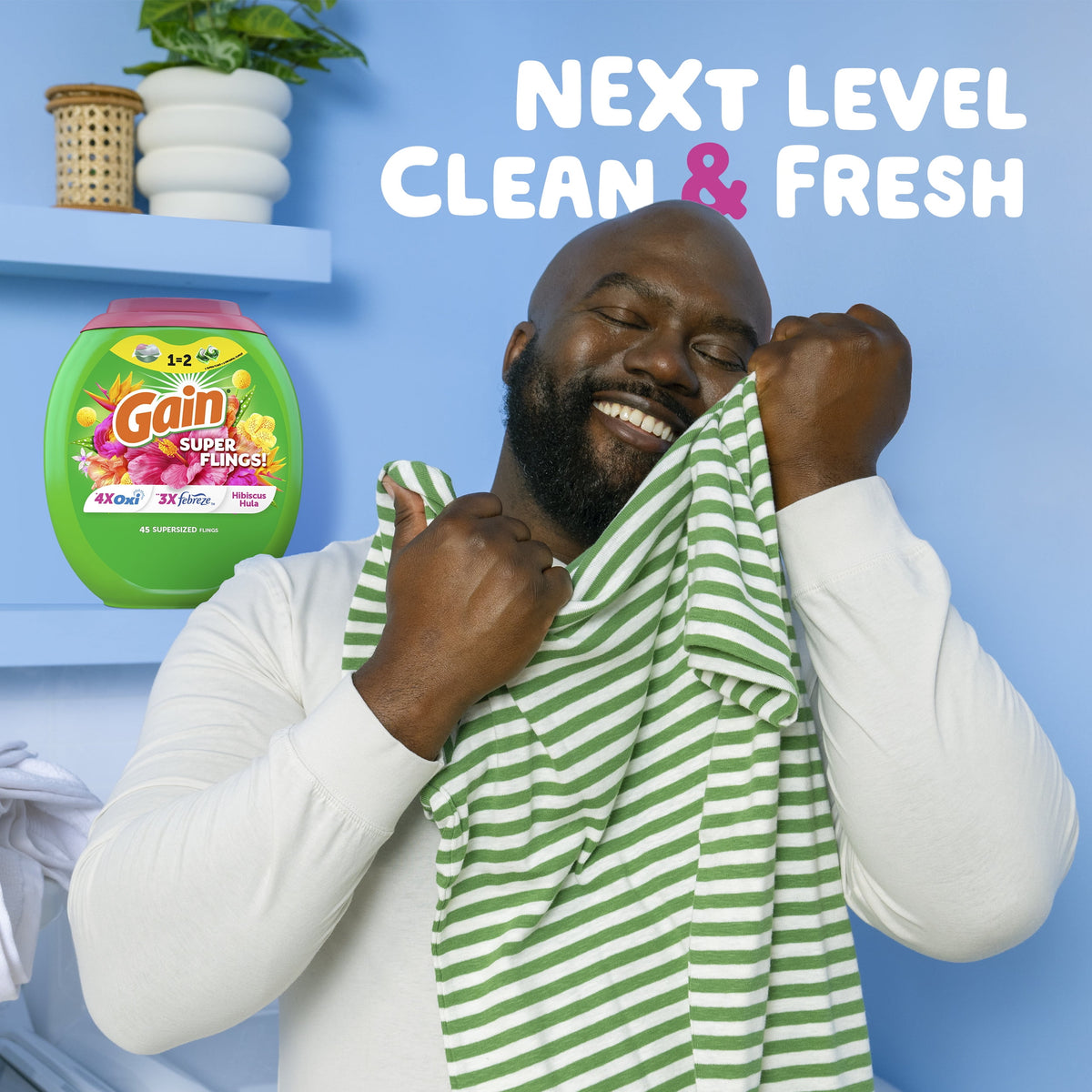 Gain Plus Flings Laundry Detergent Pacs All-In-One Happy Hibiscus Scent 18 Count