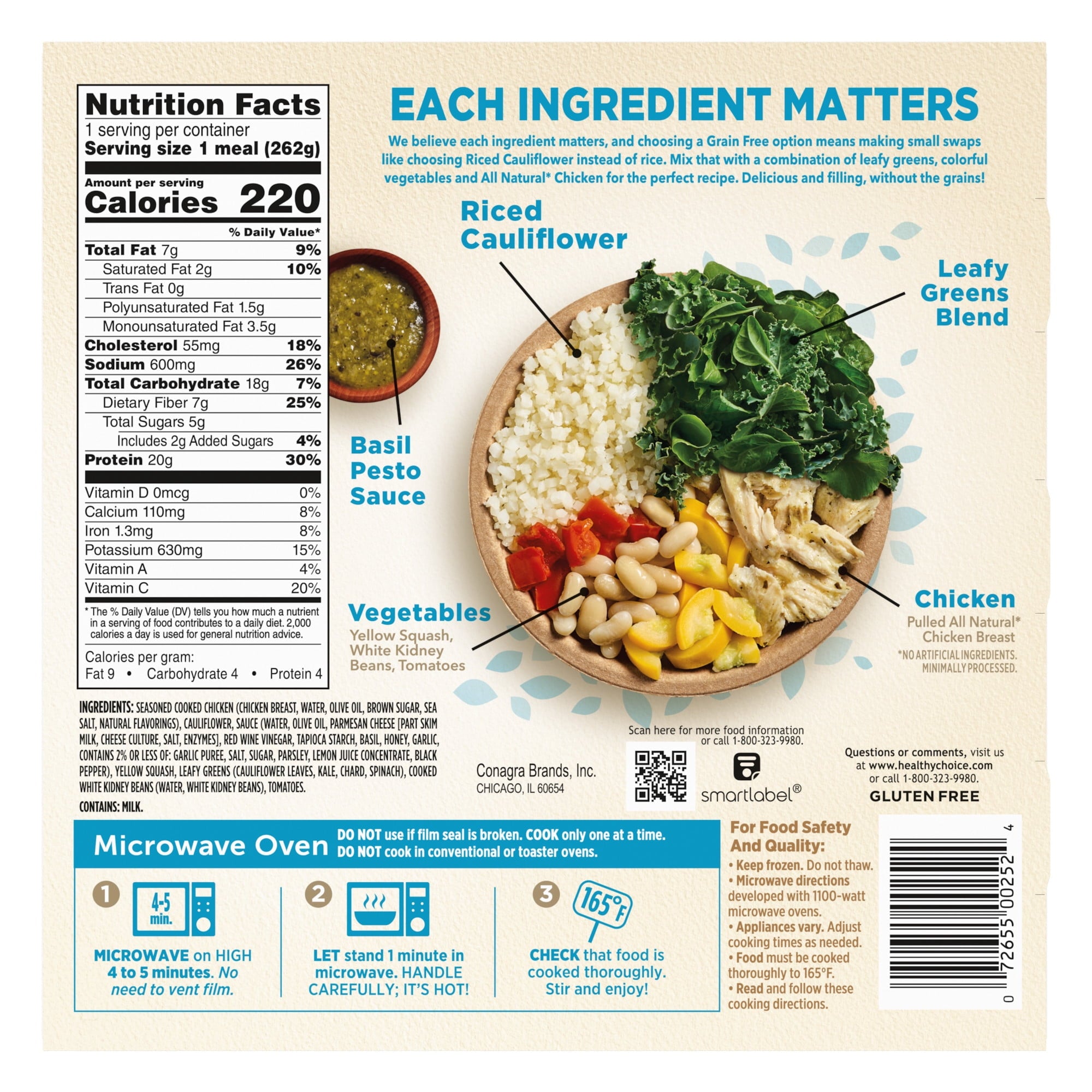 Healthy Choice Protein Bowls Basil Pesto Chicken Frozen Meal 9.25 Oz