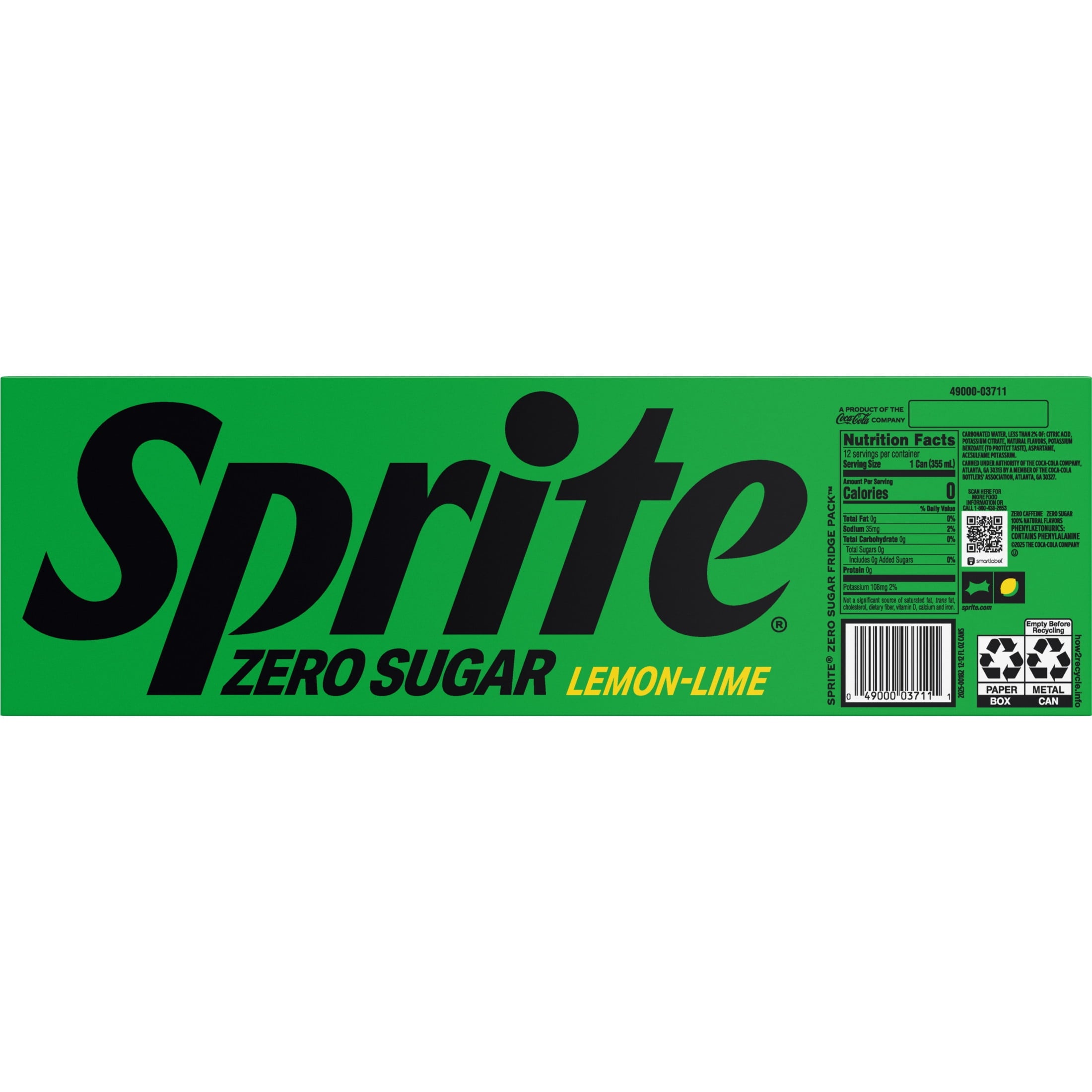 Sprite Zero Sugar Lemon-Lime Caffeine Free Soda Pop Fridge Pack Cans 12 Fl Oz 12 Pack