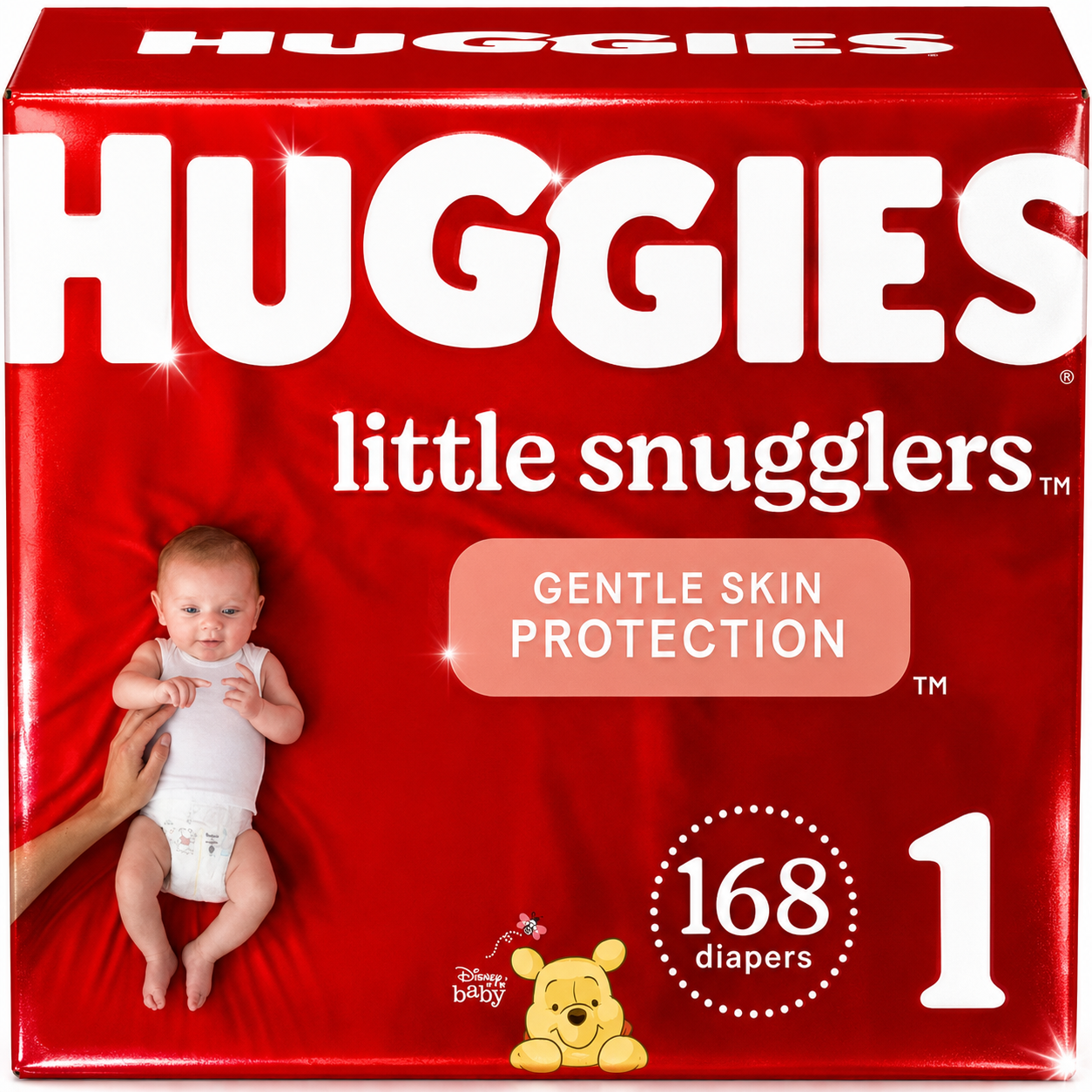 Huggies Little Snugglers Baby Diapers Size 1, Gentle Skin Protection, 168 Count