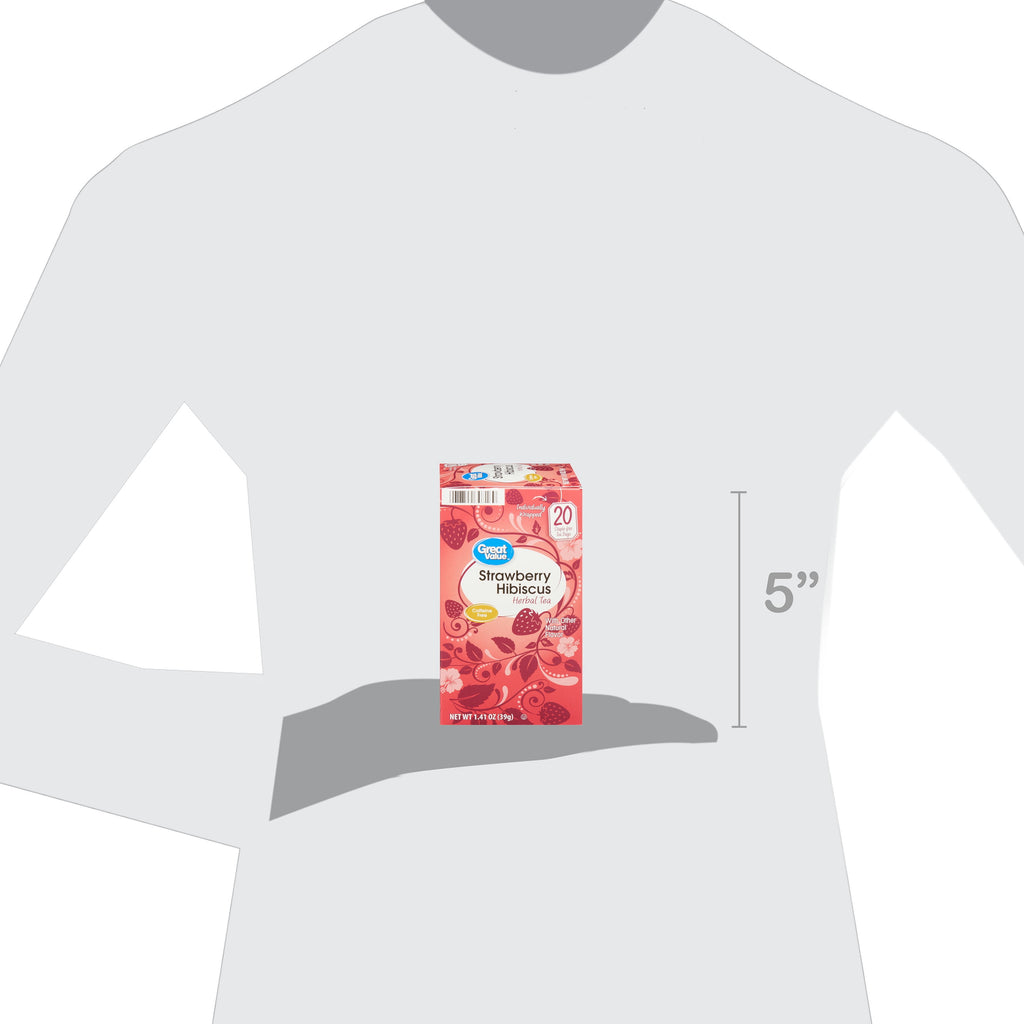 Great Value Strawberry Hibiscus Herbal Tea Bags Caffeine Free 1.41 oz 20 Count
