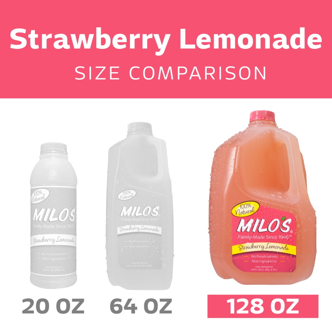 Milo's Strawberry Lemonade Refrigerated Juice Drink 128 fl oz Gallon