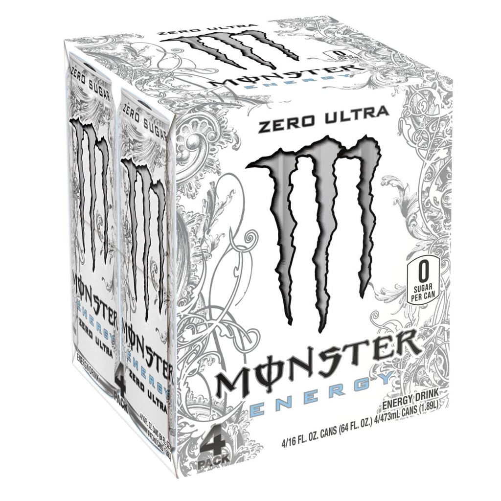 Monster Energy Zero Ultra Sugar Free Energy Drink 16 fl oz 4 Pack Cans