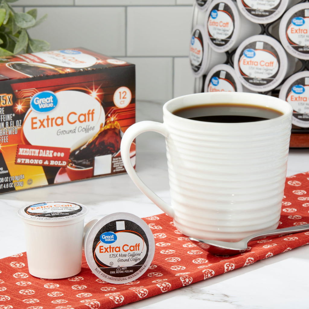 Great Value Extra Caff Medium-Dark Roast Coffee Pods 12 Count