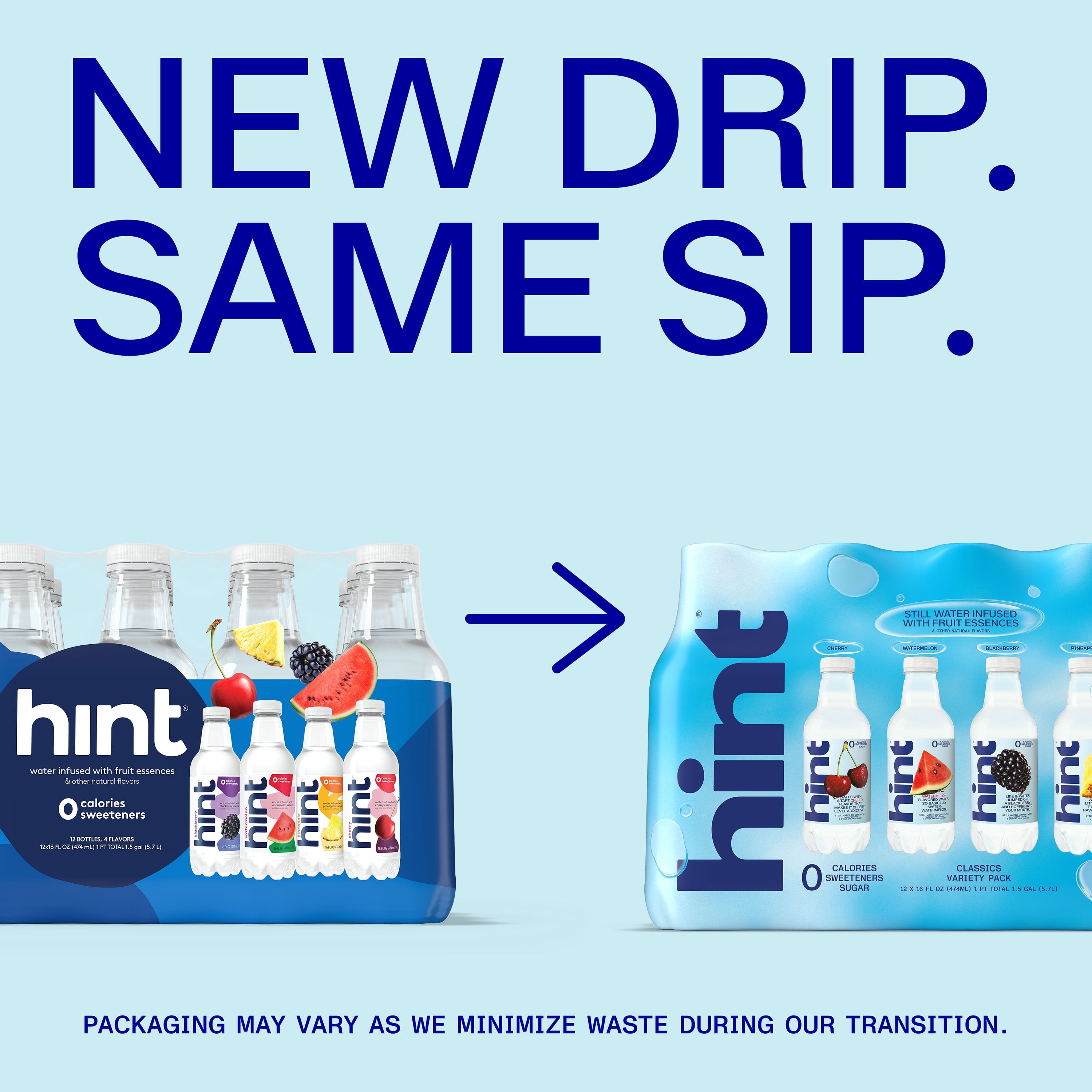 Hint Blue 4-Flavor Variety Pack Flavored Water 16 fl oz 12 Pack Plastic Bottles