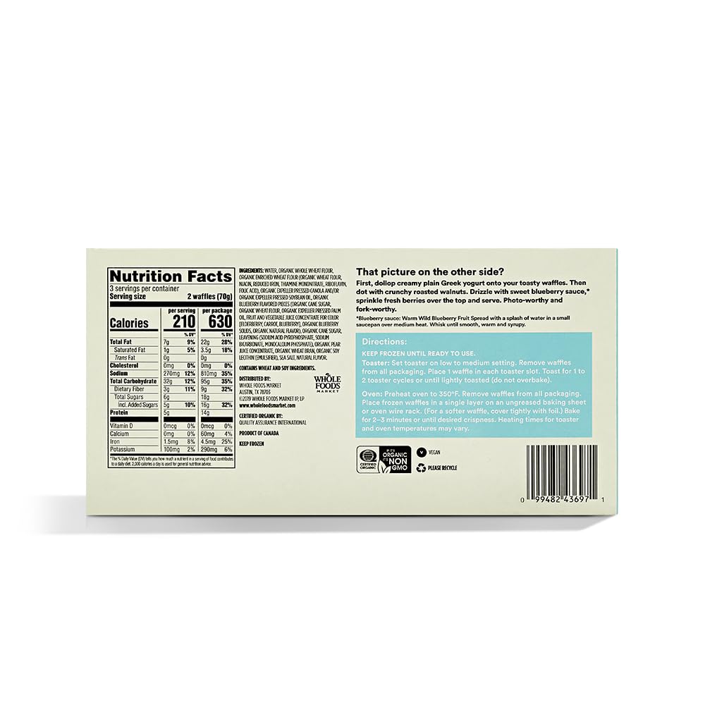 Organic Blueberry Waffles 7.4 Oz 6 Pack 365 By Whole Foods Market