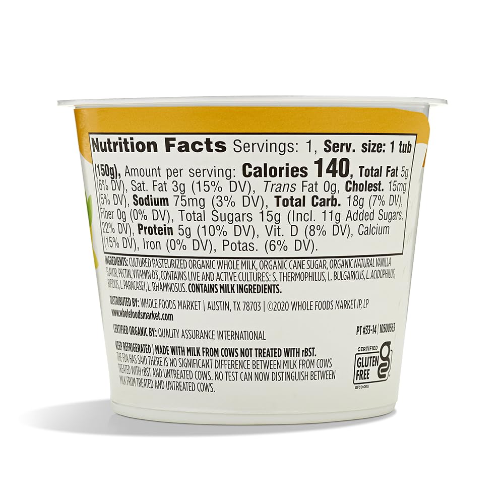 Organic Vanilla Whole Milk Yogurt 5.3 Oz 365 By Whole Foods Market