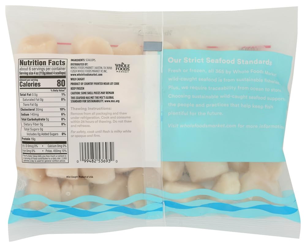 Wild Caught Sea Scallops 20/30 24 Oz 365 By Whole Foods Market