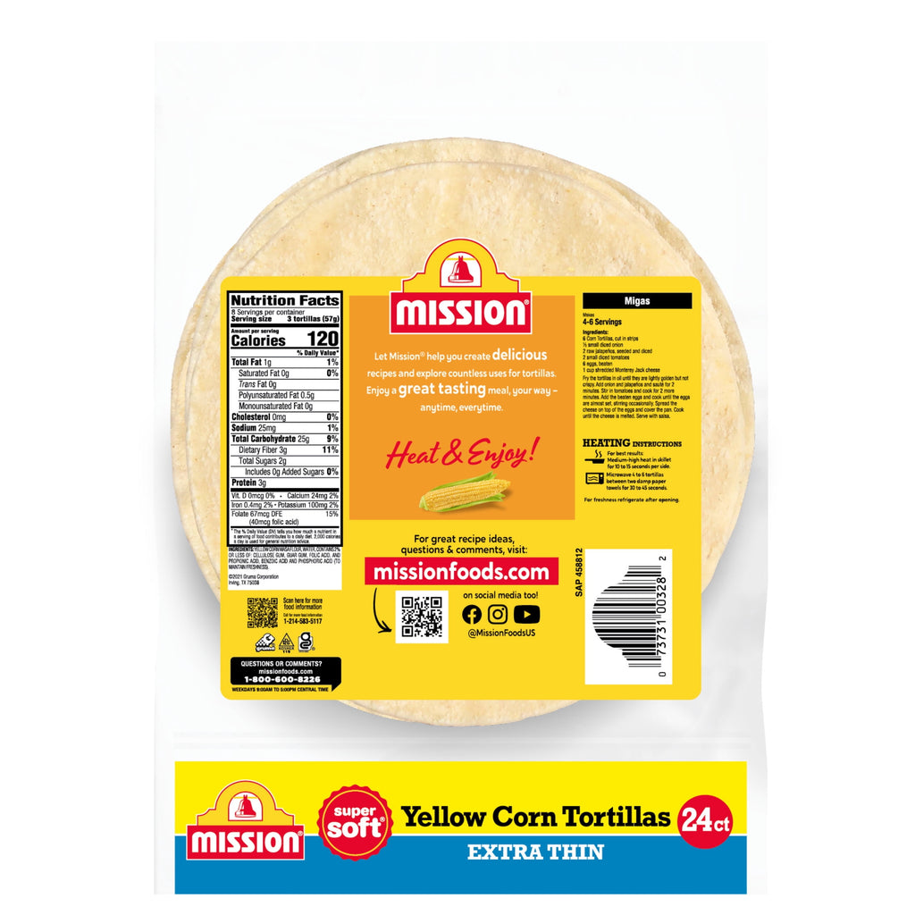 Extra Thin Yellow Corn Tortillas 1.1 Lb 24 Count Mission