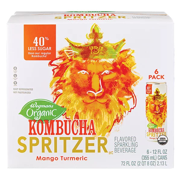 Wegmans Organic Mango Turmeric Kombucha Spritzer, 6 Pack 72 fl. oz.