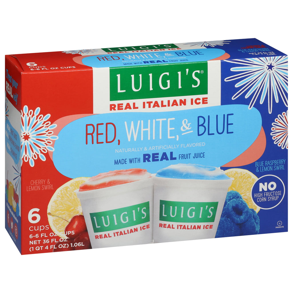 Luigi's Red White & Blue Real Italian Ice 6 Count 36 Fl Oz