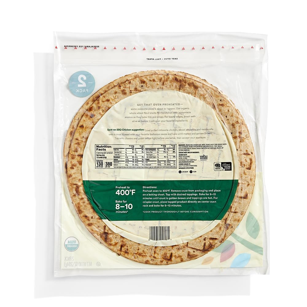 Organic Whole Wheat Thin & Crispy Pizza Crusts 2 Ct 365 By Whole Foods Market