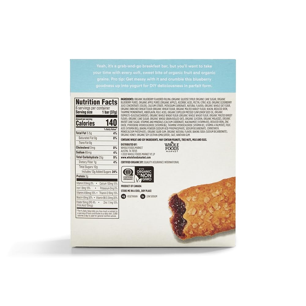 Organic Blueberry Cereal Bar 6 Count 7.8 Oz 365 By Whole Foods Market