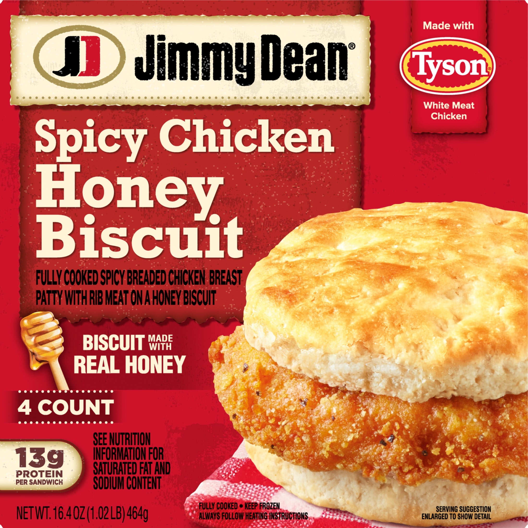 Jimmy Dean Spicy Crispy Chicken Honey Biscuit Frozen Breakfast Sandwich 4 Count 16.4 Oz