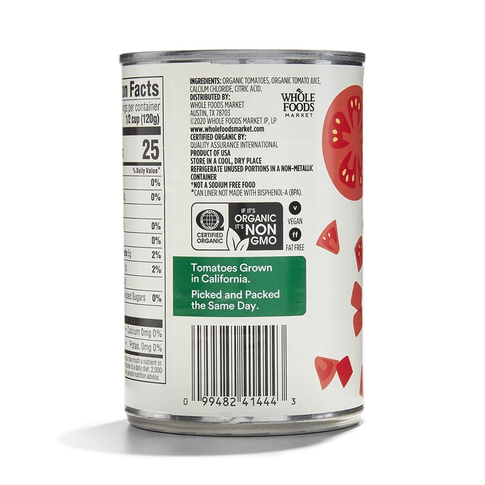 Organic Diced Tomatoes No Salt Added 14.5 Oz 365 By Whole Foods Market