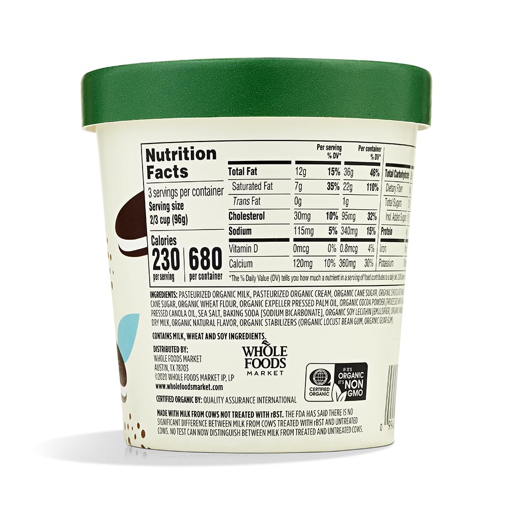 Organic Cookies & Cream Ice Cream 1 Pint 365 By Whole Foods Market