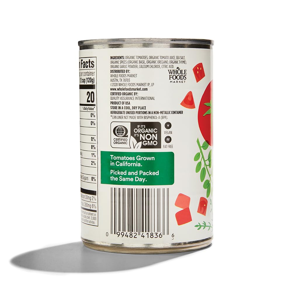 Organic Diced Tomatoes With Basil Garlic & Oregano 14.5 Oz 365 By Whole Foods Market