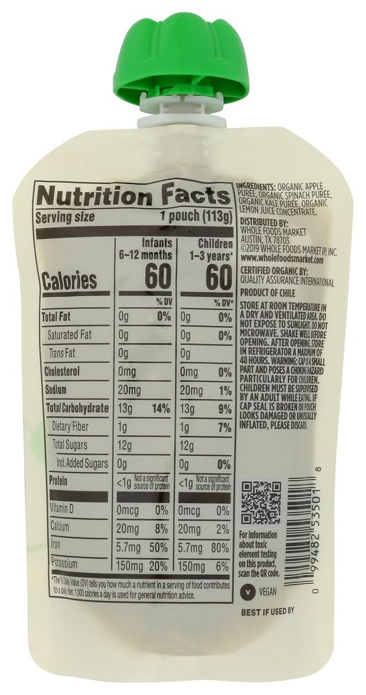 Organic Apple Spinach Kale Baby Food 4 Oz 365 By Whole Foods Market
