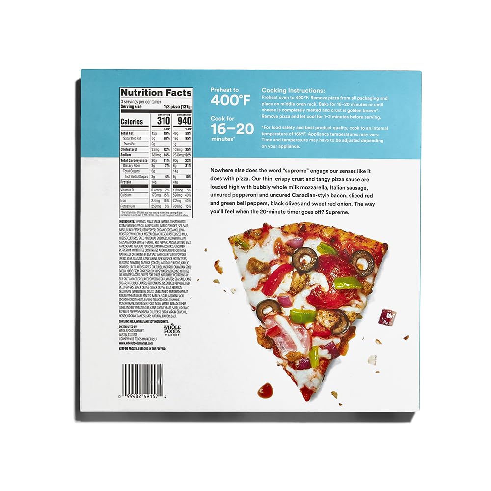 Supreme Thin Crust Pizza 14.5 Oz 365 By Whole Foods Market