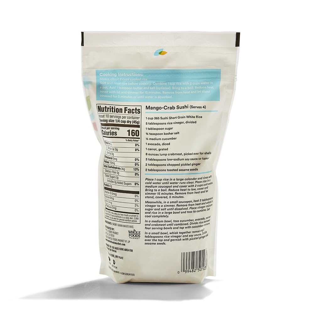 Short Grain White Sushi Rice 16 Oz 365 By Whole Foods Market