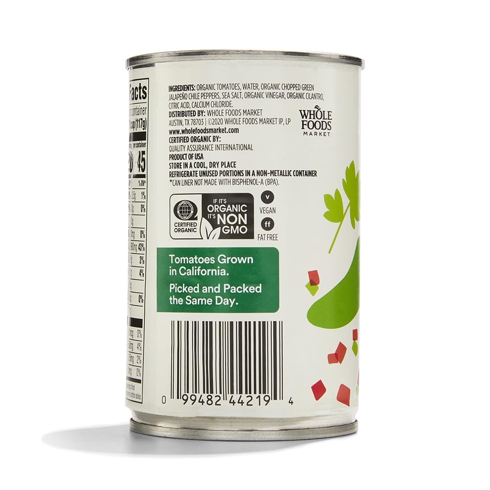 Organic Petite Diced Tomatoes With Jalapeno & Cilantro 10 Oz 365 By Whole Foods Market