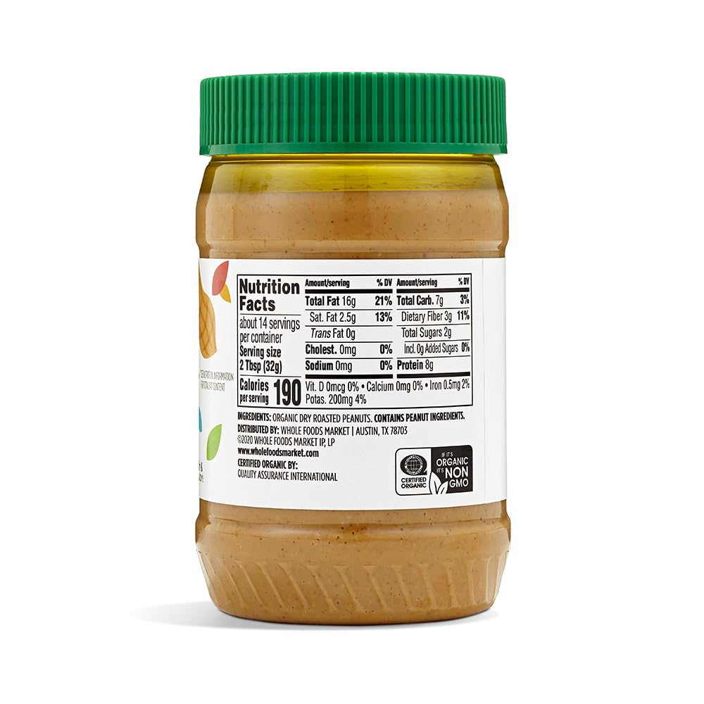 Organic Creamy Peanut Butter Unsweetened Unsalted 16 Oz 1 Count 365 By Whole Foods Market