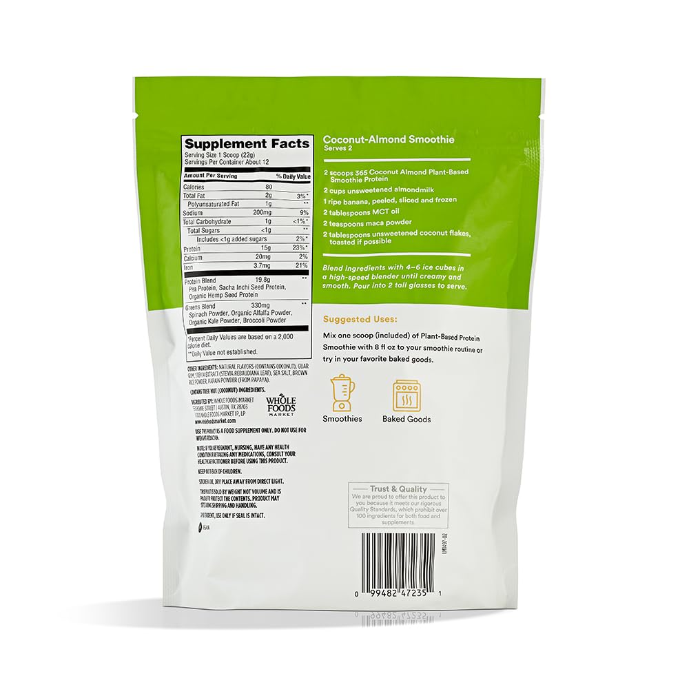 Protein Plantpowder Smoothie Coconut Almond 9 Oz 365 By Whole Foods Market