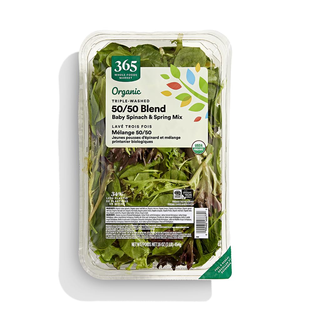 Organic 50-50 Blend Baby Spinach & Spring Mix 16 Oz 365 By Whole Foods Market