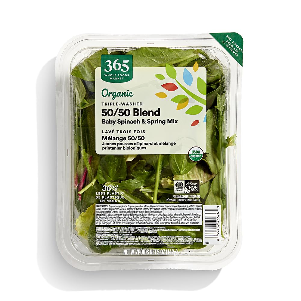 Organic 50-50 Blend Baby Spinach & Spring Mix 5 Oz 365 By Whole Foods Market