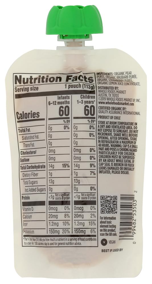 Organic Pear Strawberry Rhubarb Baby Food 4 Oz 365 By Whole Foods Market