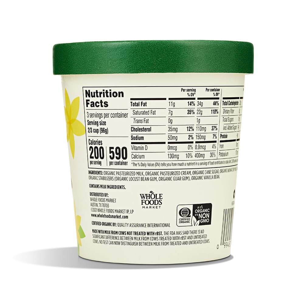 Organic Vanilla Bean Ice Cream 1 Pint 365 By Whole Foods Market