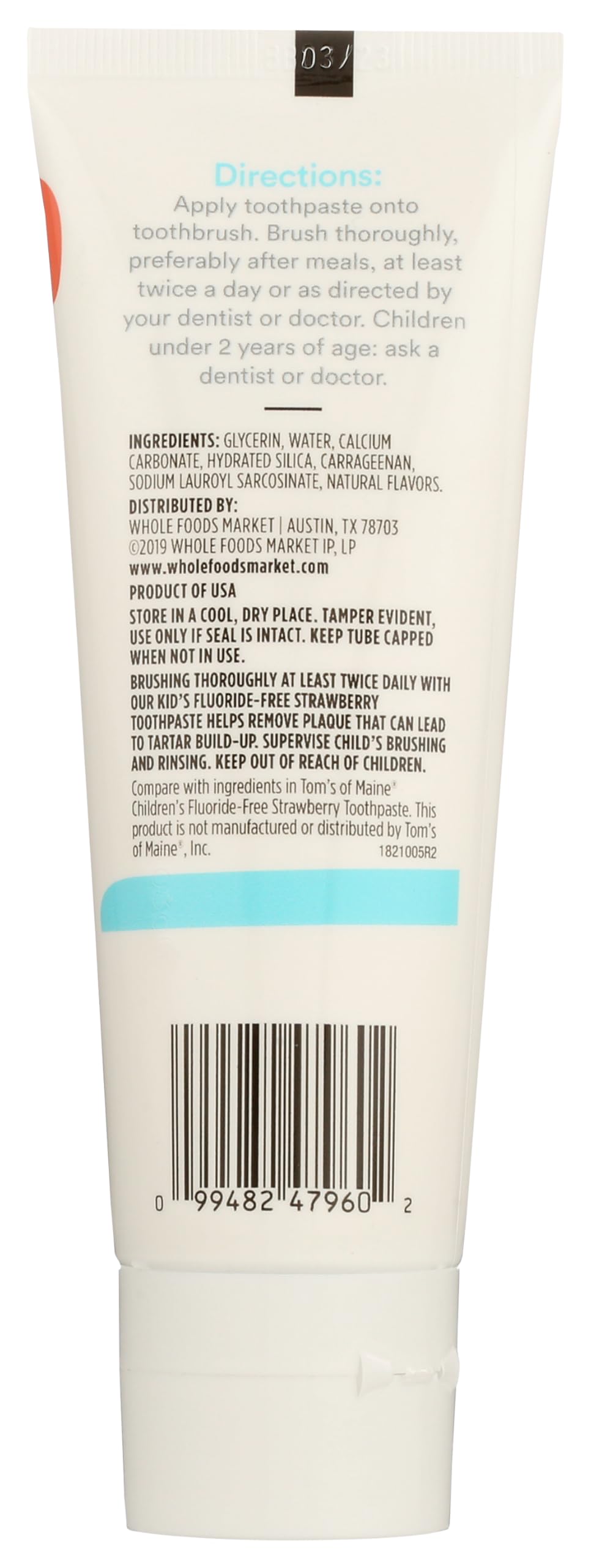Kids Fluoride-Free Toothpaste Strawberry 4.2 Oz 365 By Whole Foods Market
