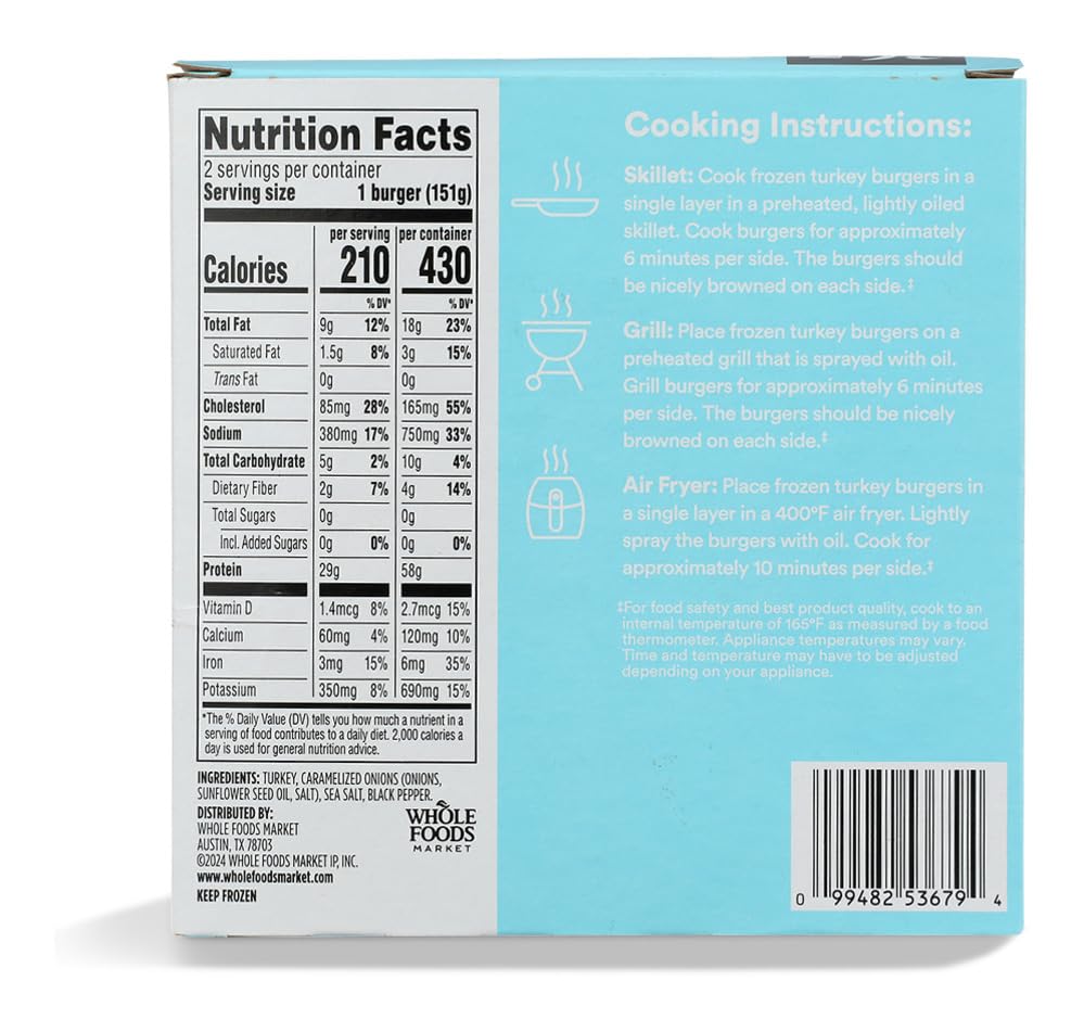 Seasoned Caramelized Onion & Black Pepper Turkey Burgers 10.7 Oz 365 By Whole Foods Market
