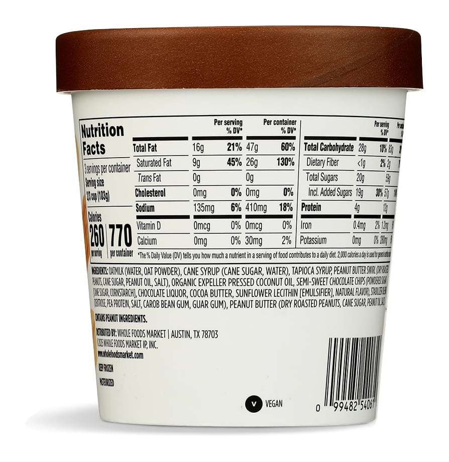 Chocolate Chip Peanut Butter Oat Milk Frozen Dessert 1 PT 365 By Whole Foods Market