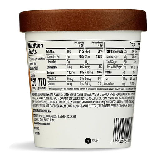 Chocolate Chip Peanut Butter Oat Milk Frozen Dessert 1 PT 365 By Whole Foods Market