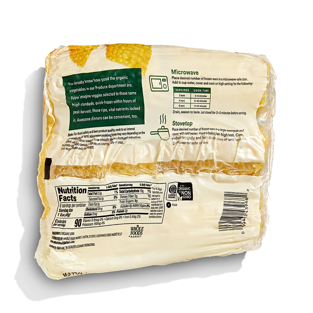 Organic Mini Corn On The Cob Super Sweet Yellow 6 Ct Frozen 365 By Whole Foods Market