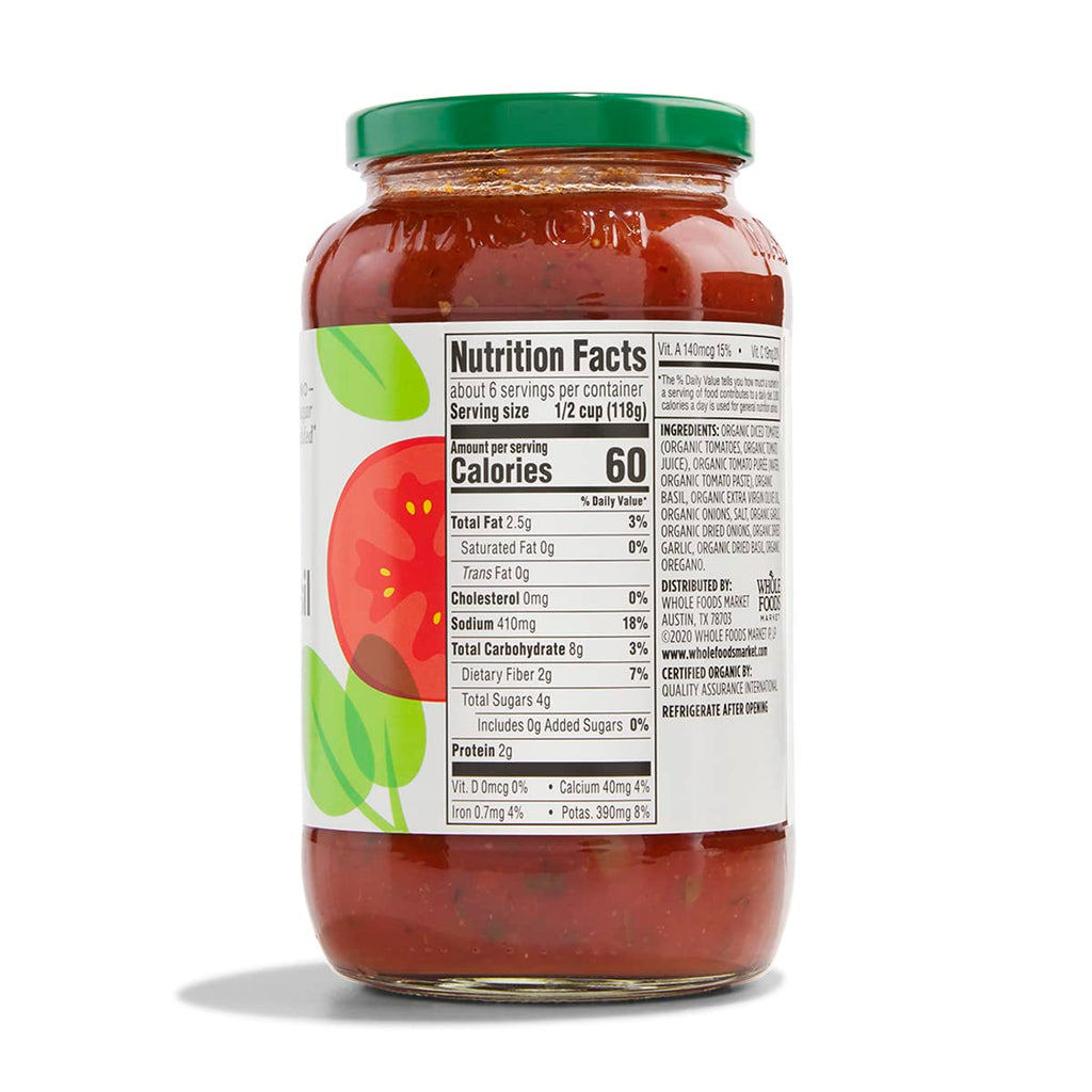 Organic Tomato Basil Pasta Sauce 25 Oz 1 Count 365 By Whole Foods Market