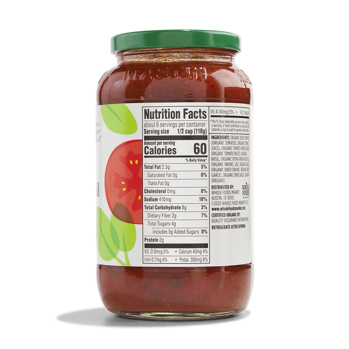 Organic Tomato Basil Pasta Sauce 25 Oz 1 Count 365 By Whole Foods Market