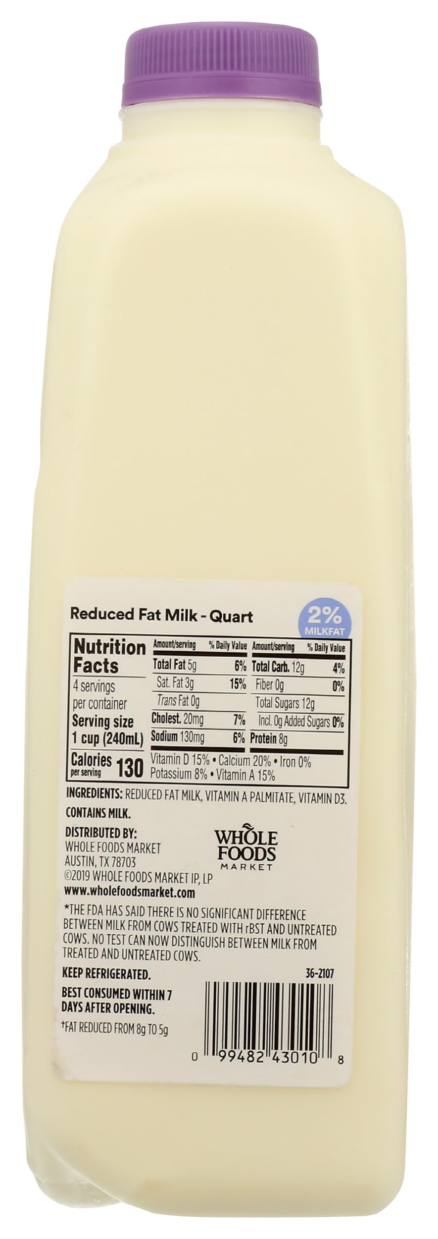 Reduced Fat 2% Milk 32 Fl Oz 365 By Whole Foods Market
