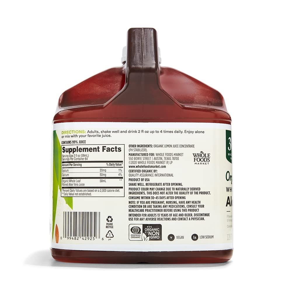 Organic Whole Leaf Aloe Vera Juice 128 Fl Oz 365 By Whole Foods Market