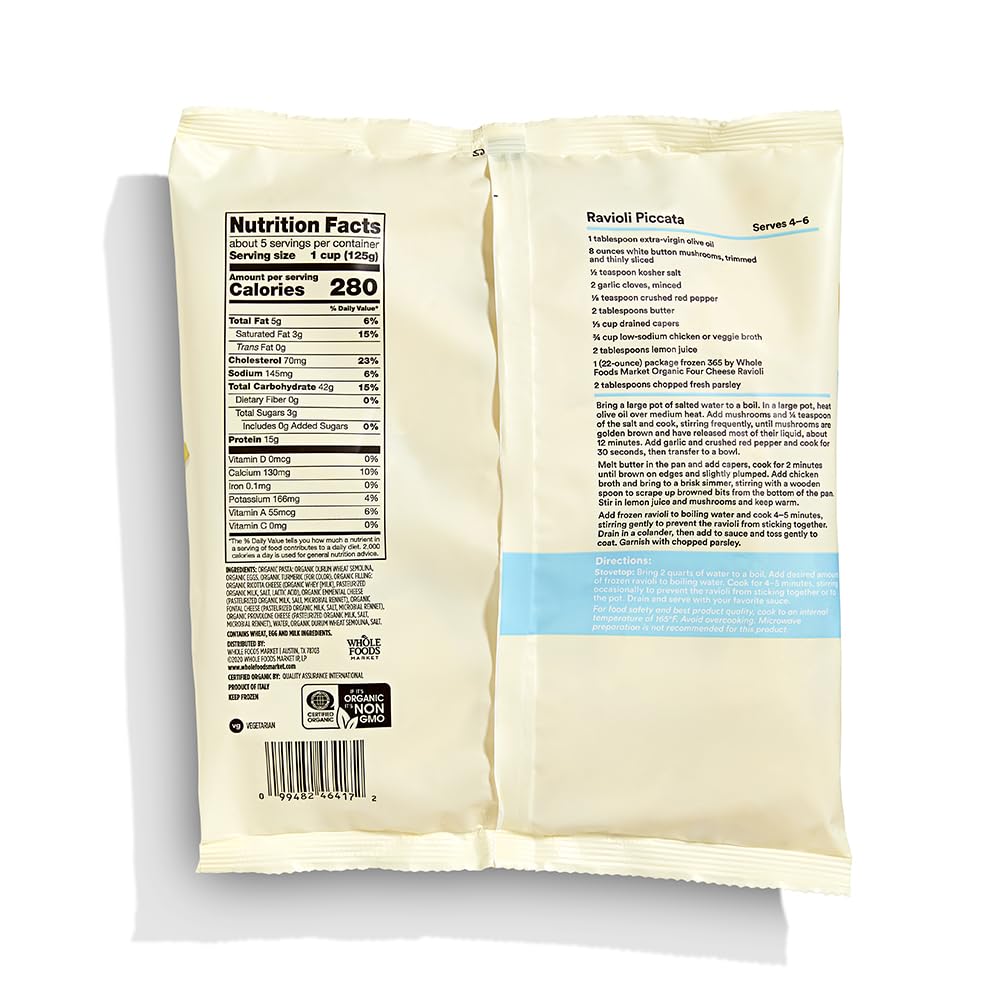 Organic Four Cheese Ravioli 22 Oz 365 By Whole Foods Market