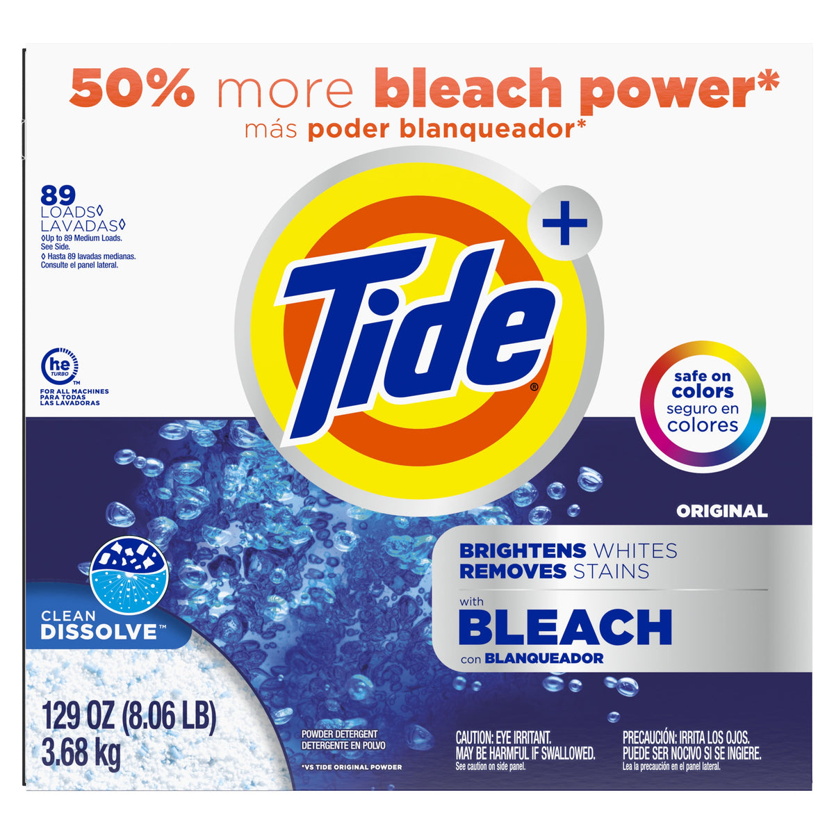 Tide Plus Bleach Powder Laundry Detergent Original Scent 129 oz 89 Loads