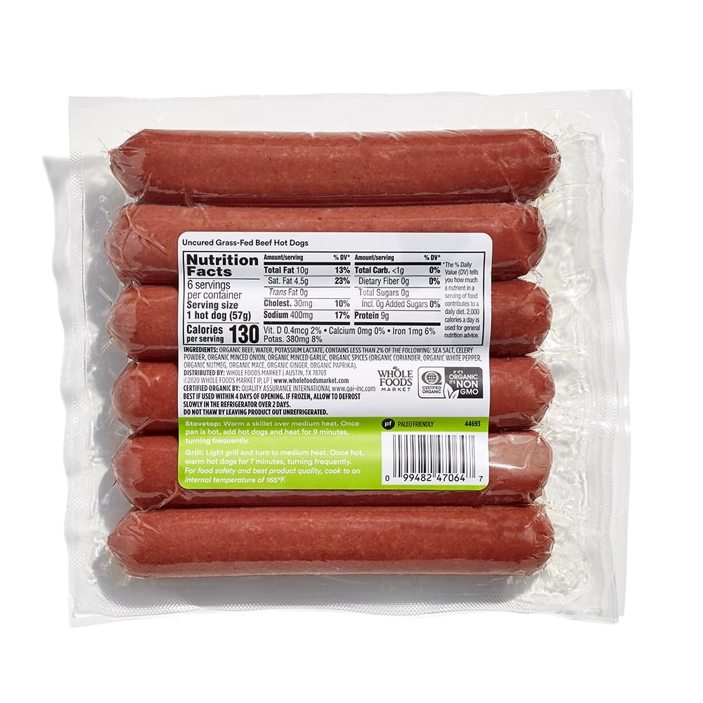 Organic Uncured Grass-Fed Beef Hot Dogs 12 Oz 1 Count 365 By Whole Foods Market