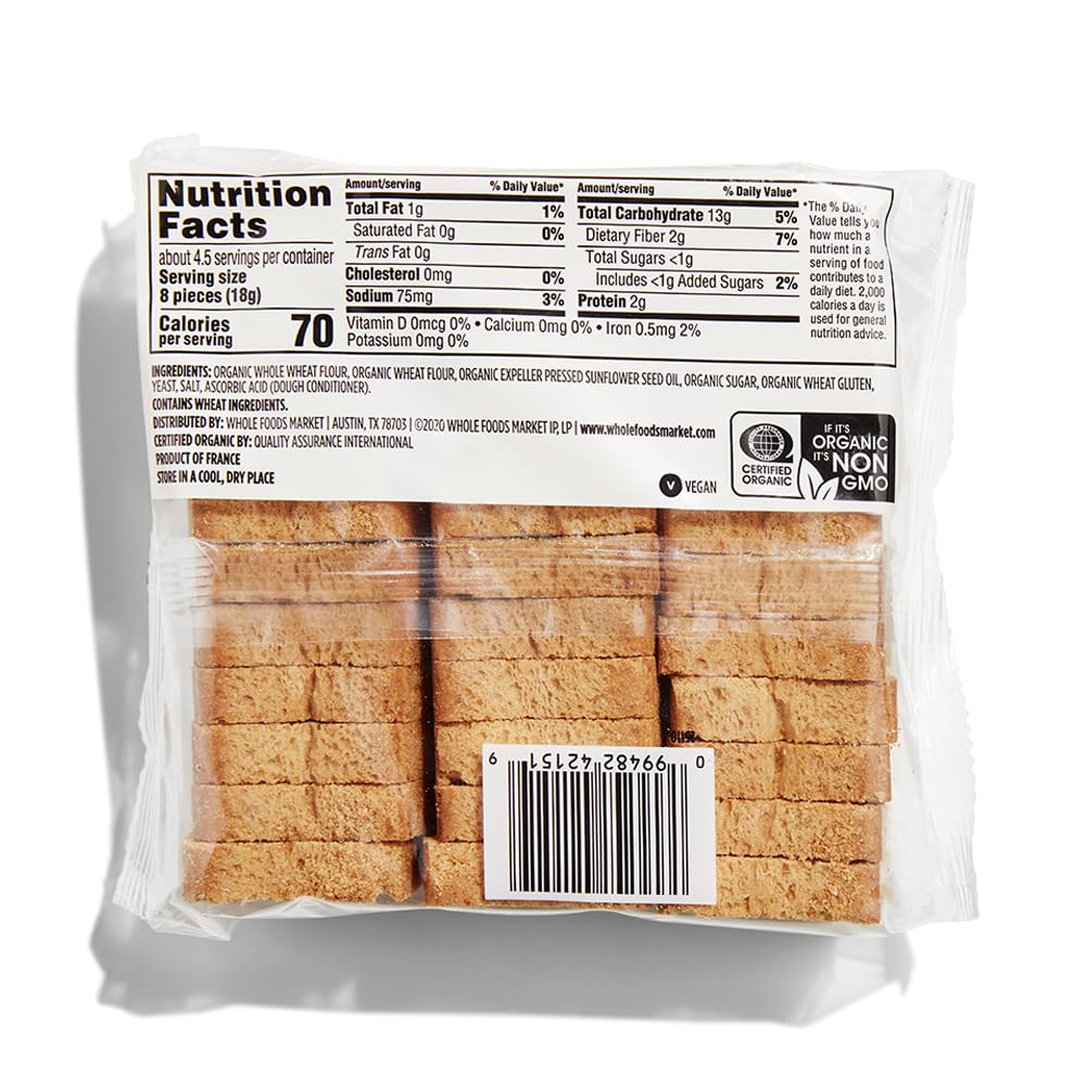 Organic Whole Wheat Mini Toast 2.8 Oz 365 By Whole Foods Market