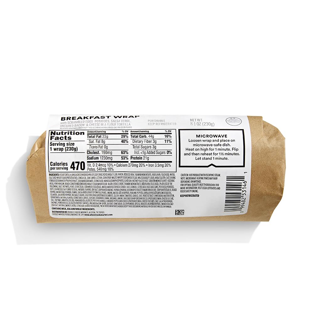Bacon Egg & Cheese Breakfast Wrap 8.1 Oz 365 By Whole Foods Market