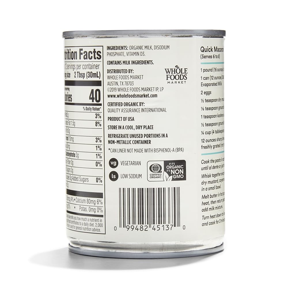 Organic Evaporated Milk 12 Fl Oz 365 By Whole Foods Market